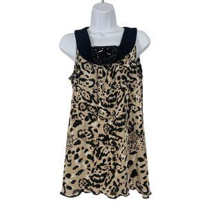 Notations Womens Animal Print Sleeveless Top With Beaded Neckline Size Medium